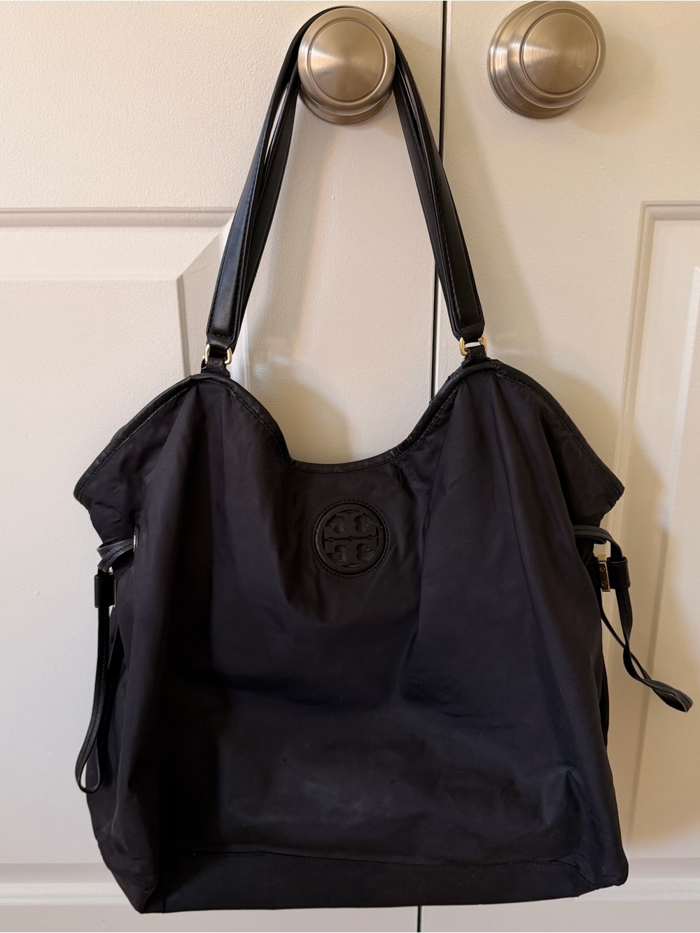 Tory Burch Black Nylon Logo Hobo Tote As-is